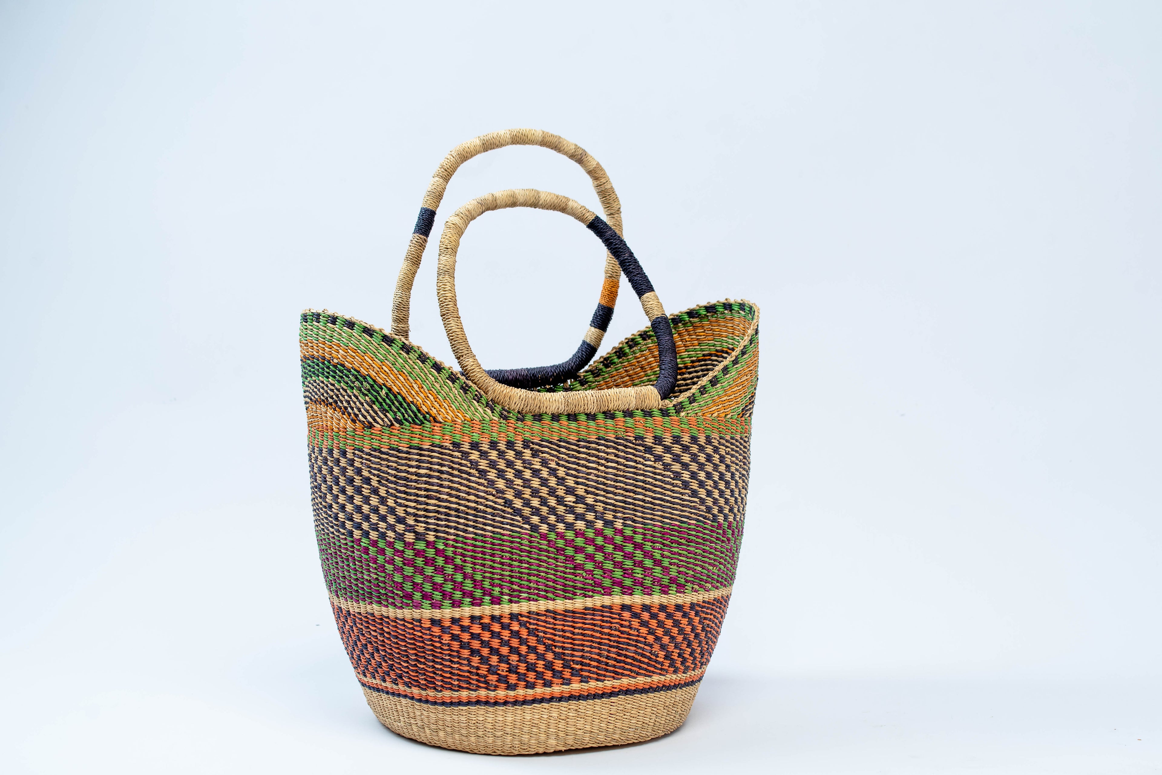 Handwoven African Market Basket Tote Bag