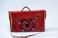 Handmade Red Leather Satchel Bag – Tribal Motif & Hand-Stitched Detail