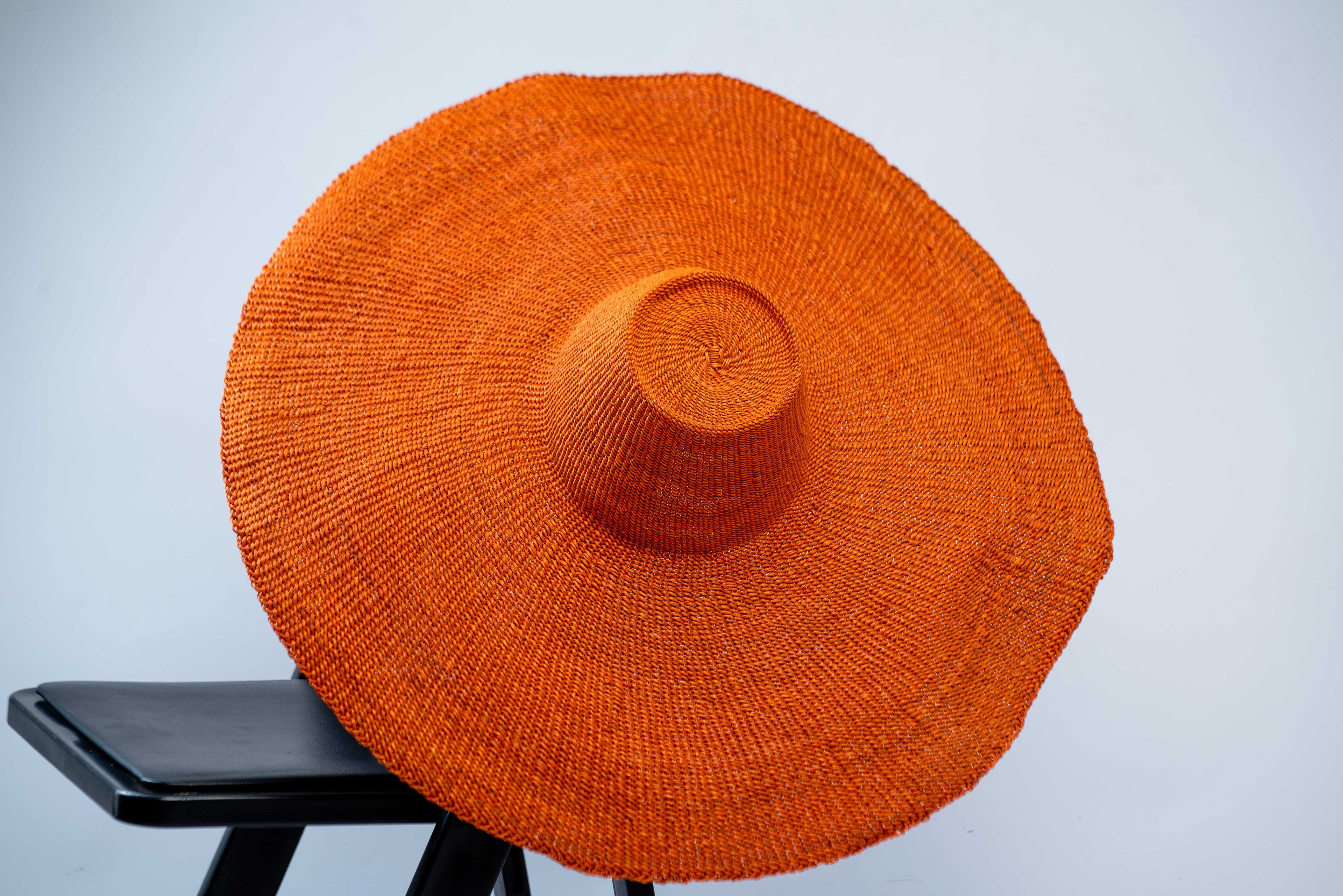 Handwoven Oversized Wide-Brim Bolga Sun Hat – Solid Terracotta Orange