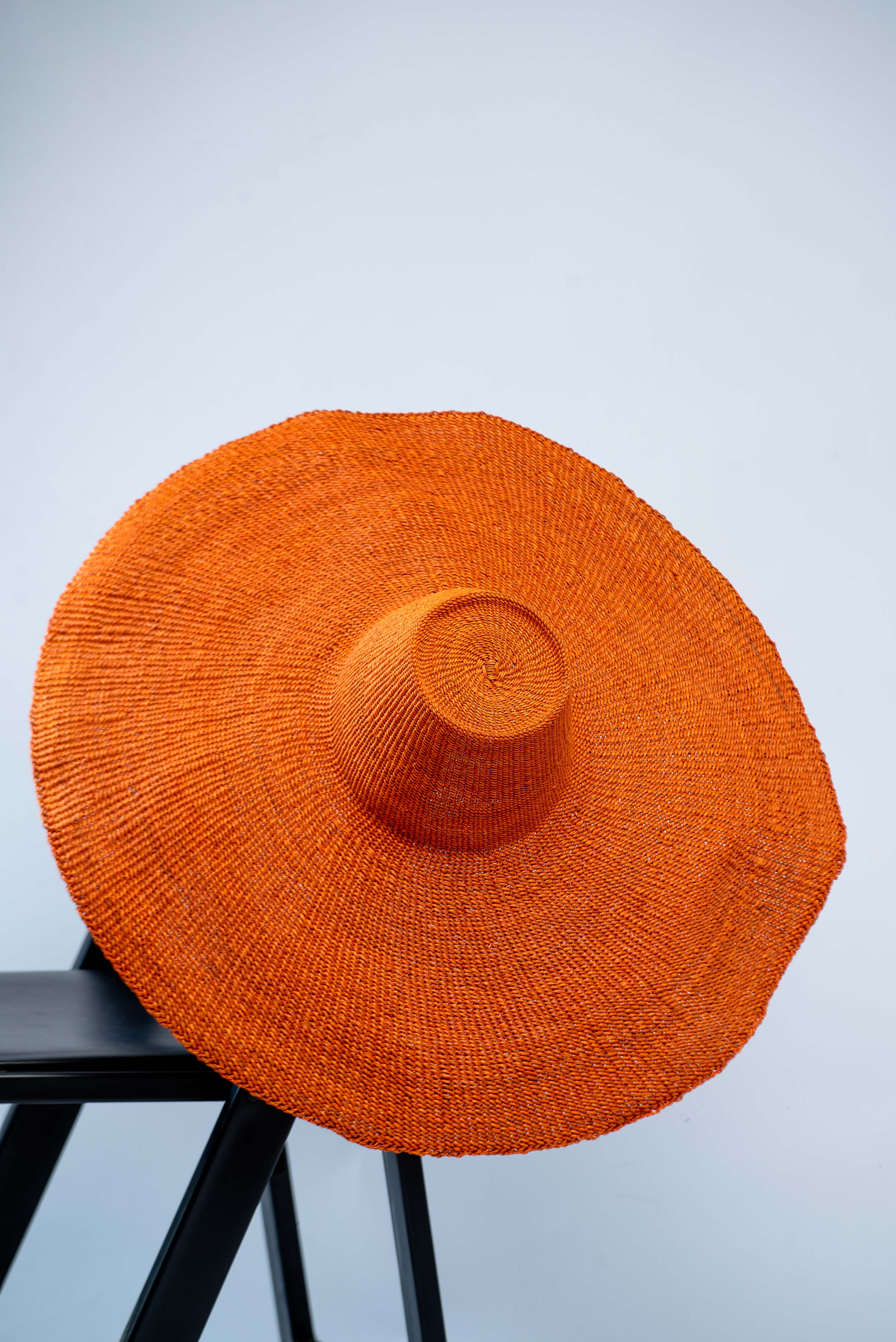 Handwoven Oversized Wide-Brim Bolga Sun Hat – Solid Terracotta Orange