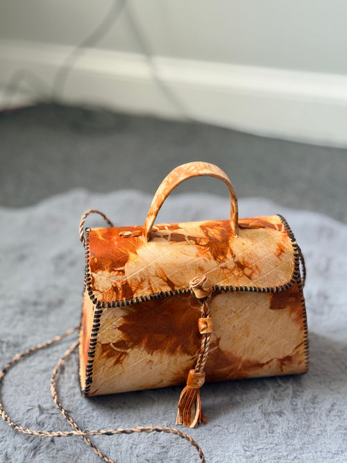 Handmade Marble-Effect Leather Tote & Crossbody Bag – Tassel Detail