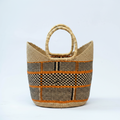 Handwoven geometric market basket tote, front product view