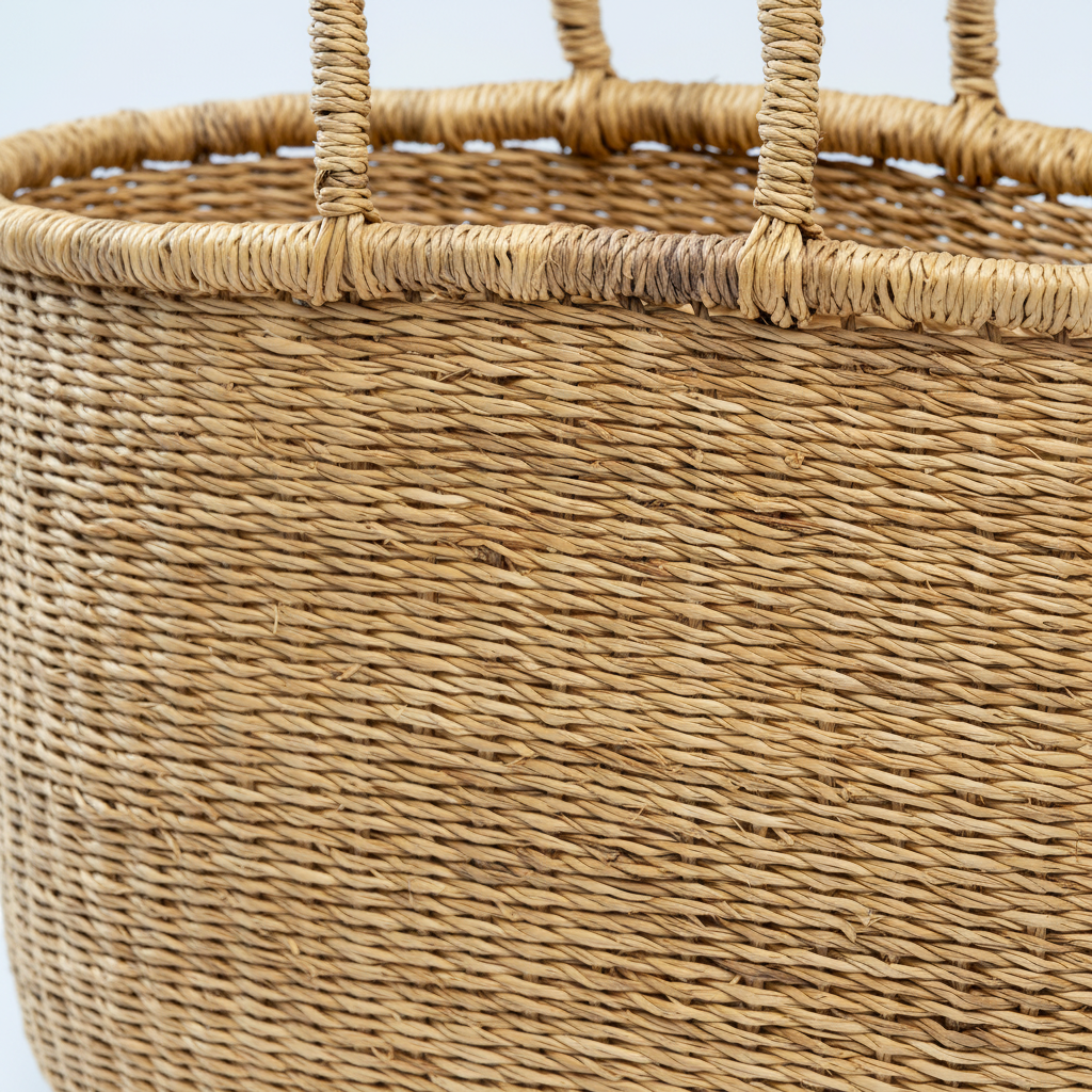 Close-up of natural straw weave texture