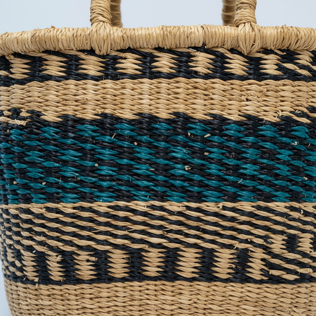 Close-up of teal and black weave pattern
