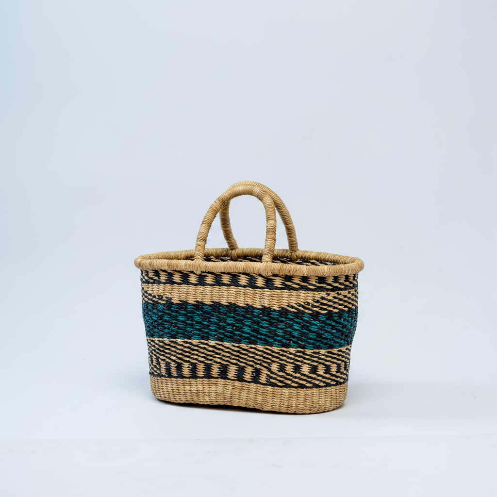 Handwoven basket tote, angled product view
