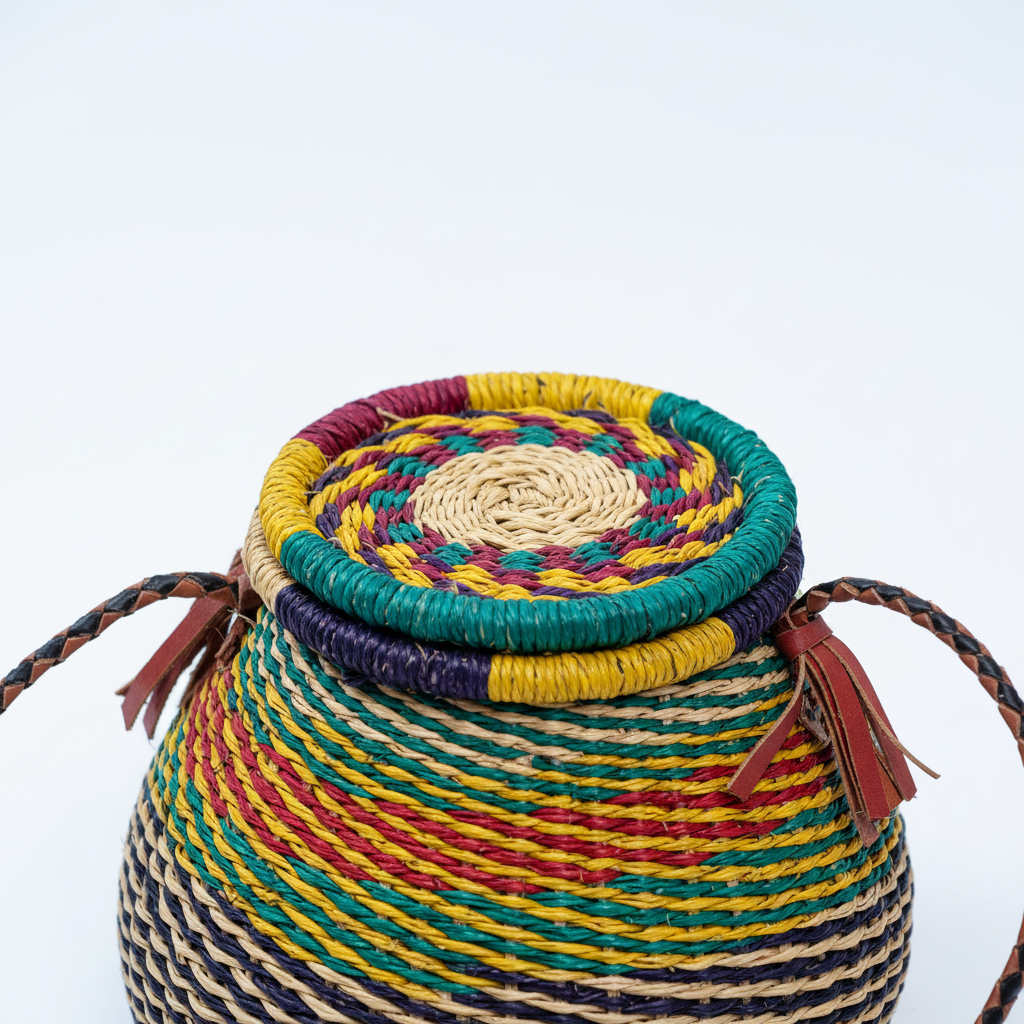 Close-up of rainbow spiral weave pattern detail