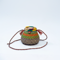 Handwoven rainbow pot basket bag, lid closed product view