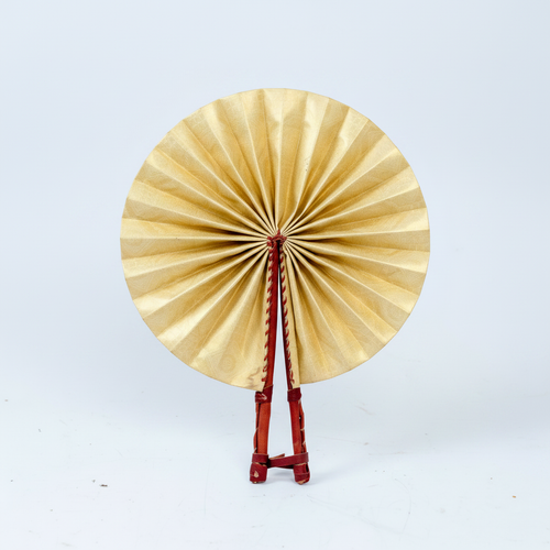 Handmade cream circular folding fan fully open, product view