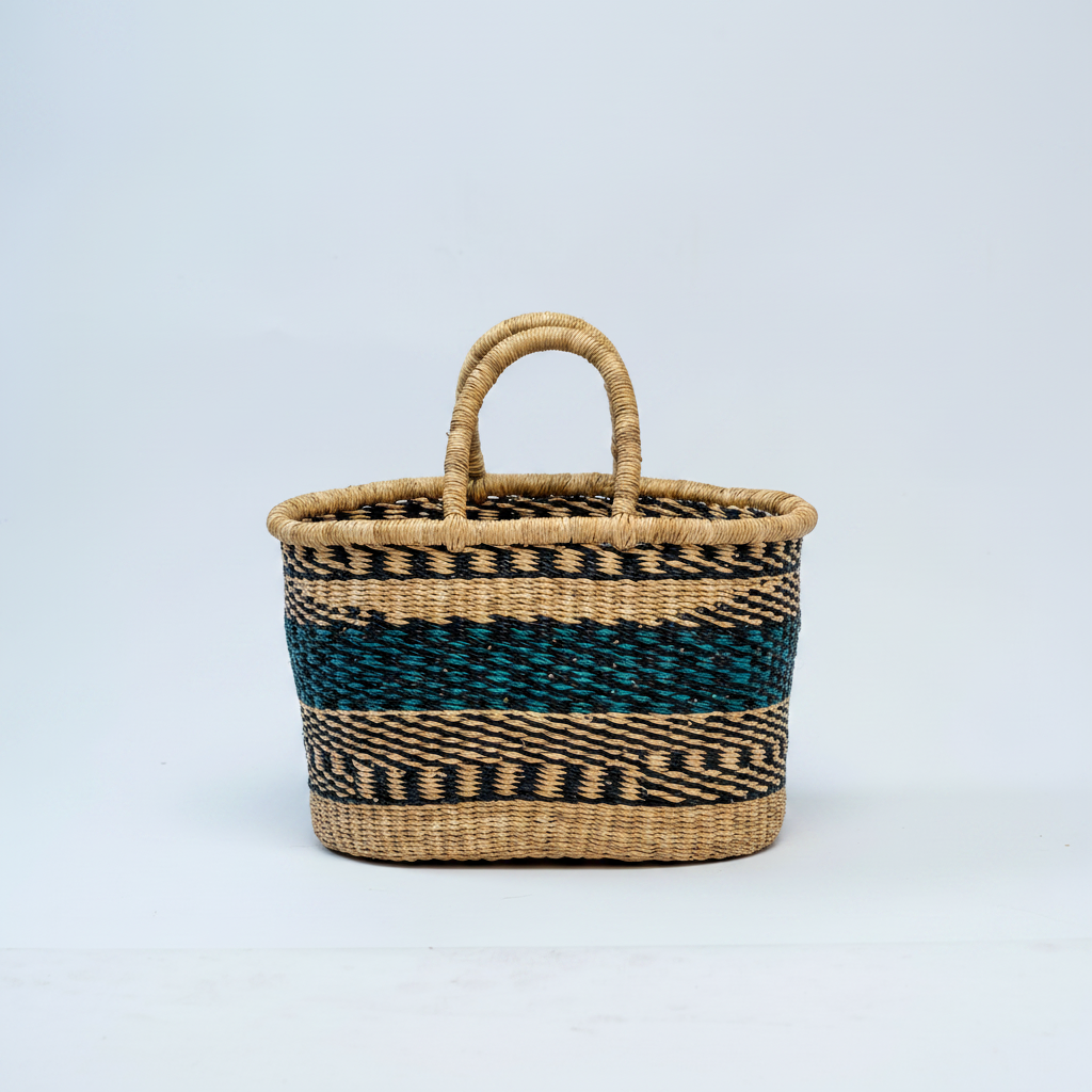 Handwoven basket tote, front view