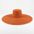 Handwoven oversized orange Bolga sun hat, brim-up product view