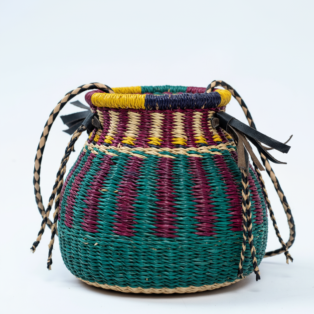 Close-up of teal base with burgundy stripe motifs and multicolour rim detail