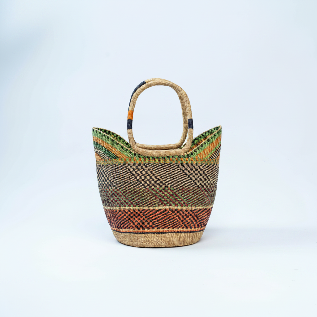 Handwoven African basket tote bag AI generated front view