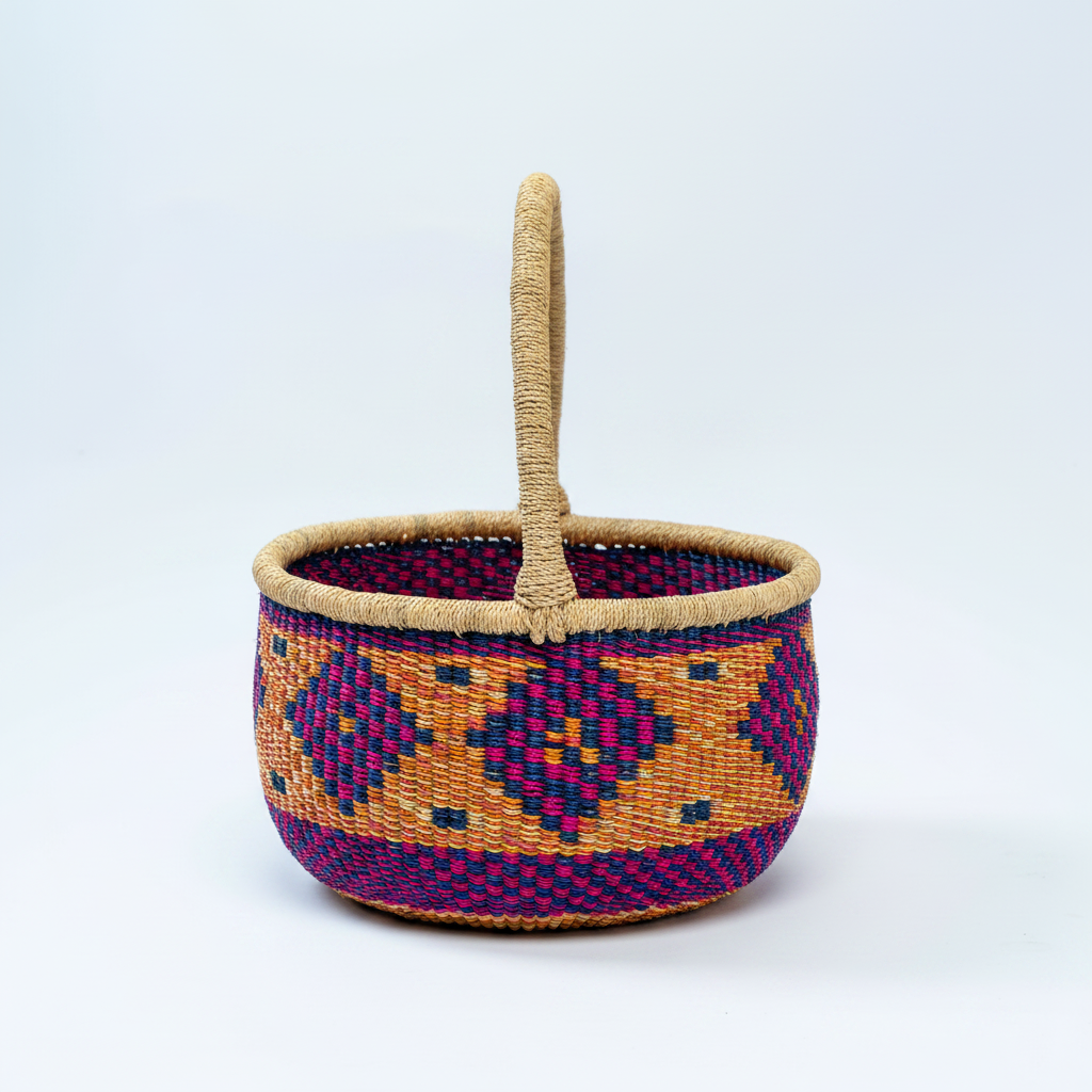 Handwoven African bolga basket AI generated front view
